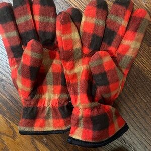 Plaid Red and Brown Gloves